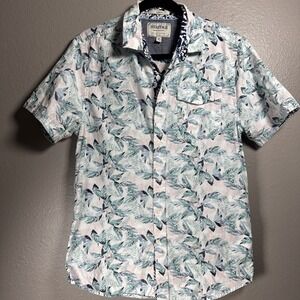 Heritage Report Collection Shirt Mens Medium White Green Pink Blue Leaf Hawaiian